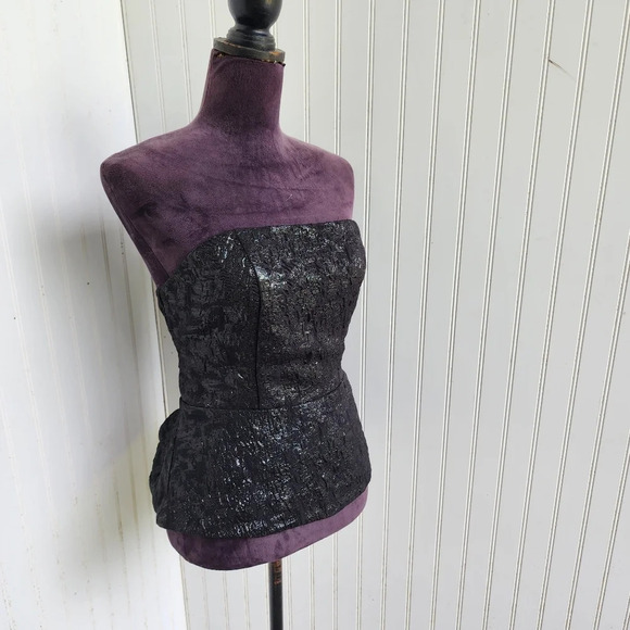 H&M Womens Whimsigoth Metallic Bandeau Peplum Tube Top Corset Size L Black - Picture 2 of 11